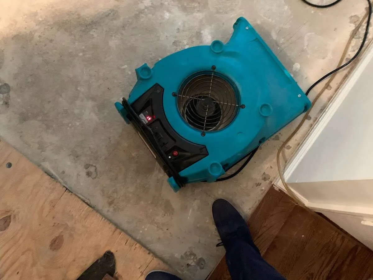 Air mover drying subfloor during Commercial Water Damage Restoration in Hopkinsville